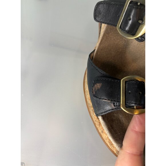 Dansko Carla Platform Wedge Sandals Black Sz 41 Peep Toe Buckle Strap Colorblock - Picture 8 of 11